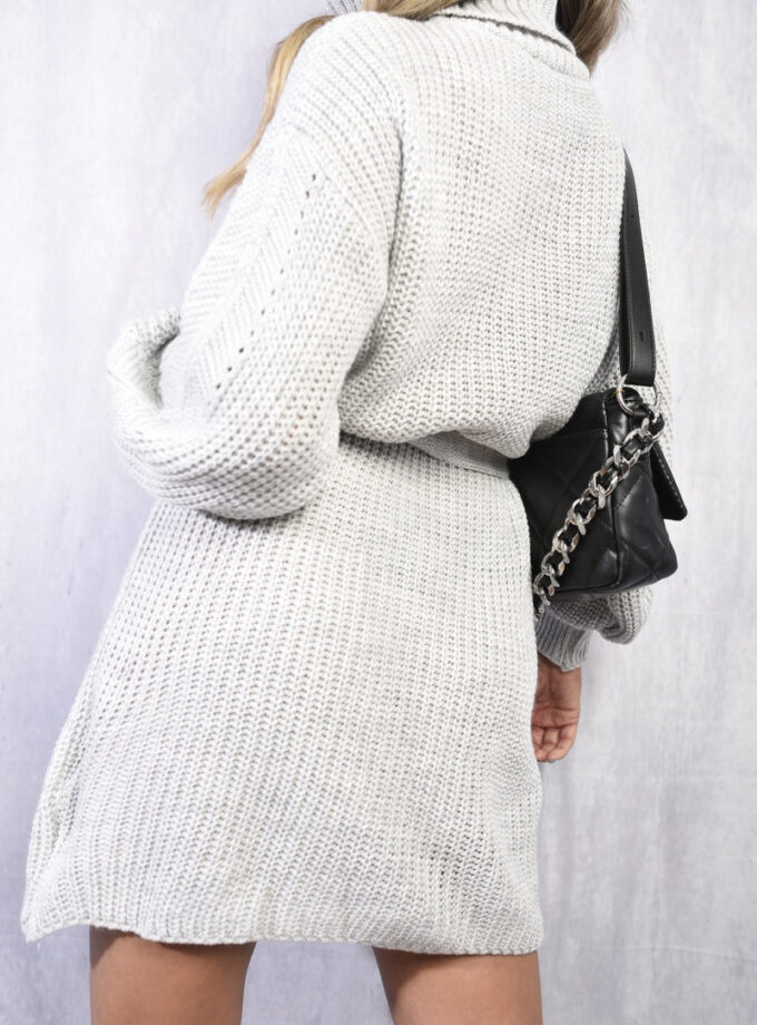 Long Sleeve Ribbed Knit Mini Dress With Belt