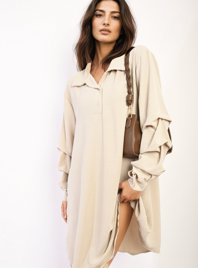 Ruffle Sleeve Pocket Button Front Blouse Dress