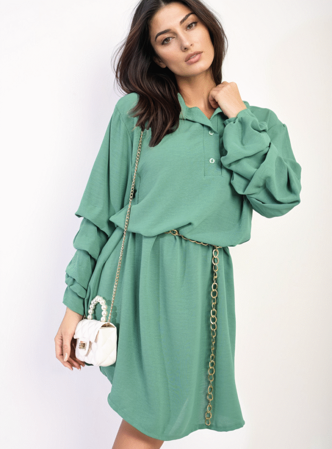 Ruffle Sleeve Pocket Button Front Blouse Dress