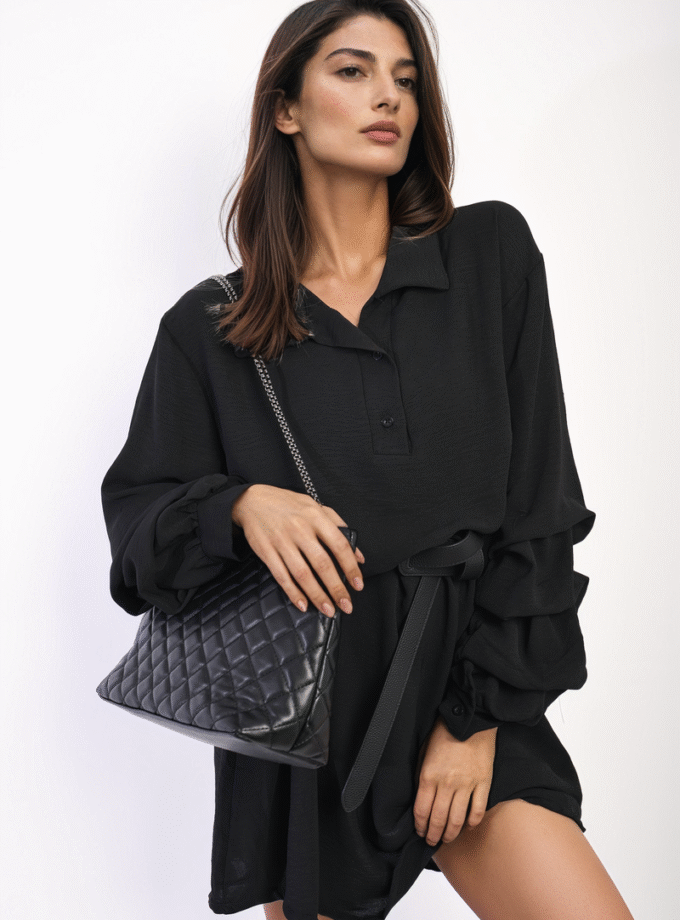 Ruffle Sleeve Pocket Button Front Blouse Dress